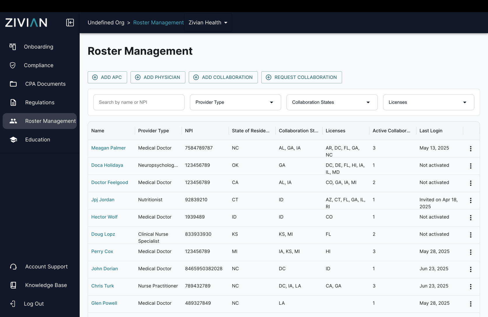 Zivian Workforce – Roster Management